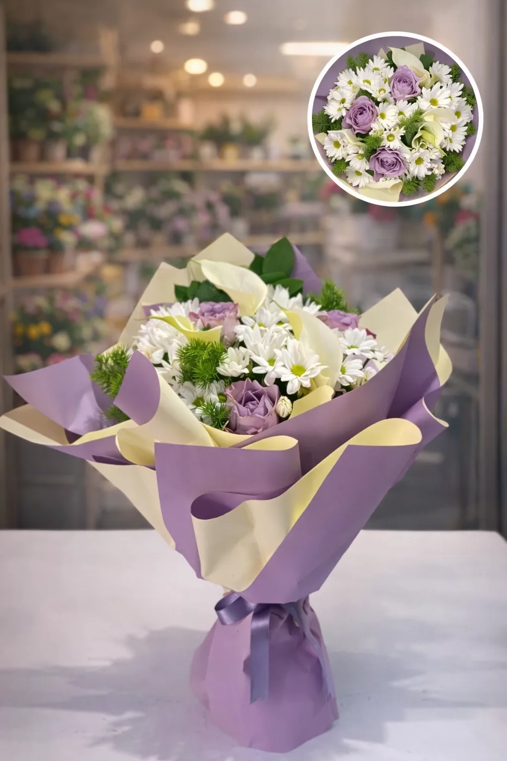 Lila Gül ve Gala Buketi – Masal's Flower Garden