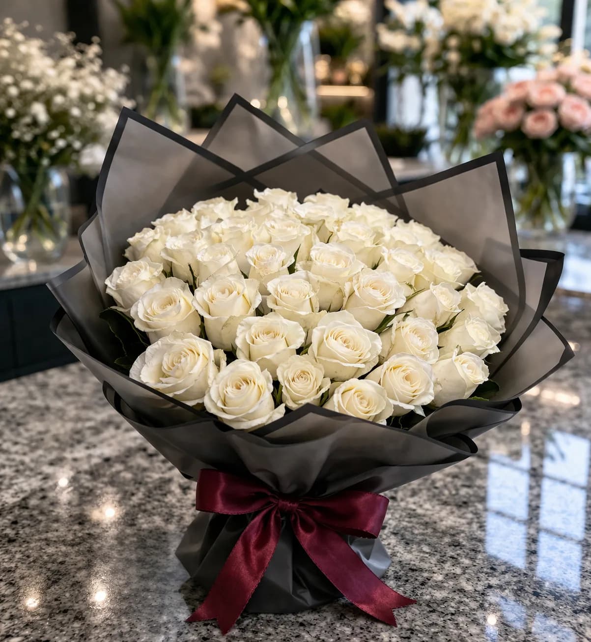 Beyaz Asalet – İthal Gül İsteme Buketi – Masal's Flower Garden