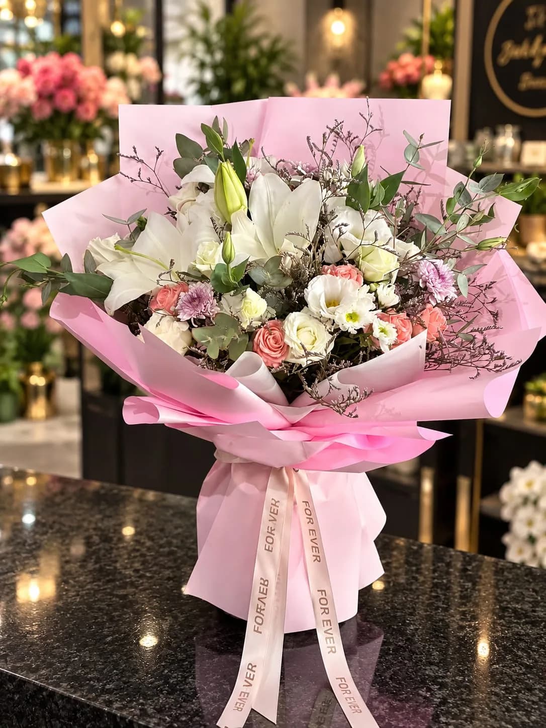 Pembe Beyaz Karışık Buket – Masal's Flower Garden